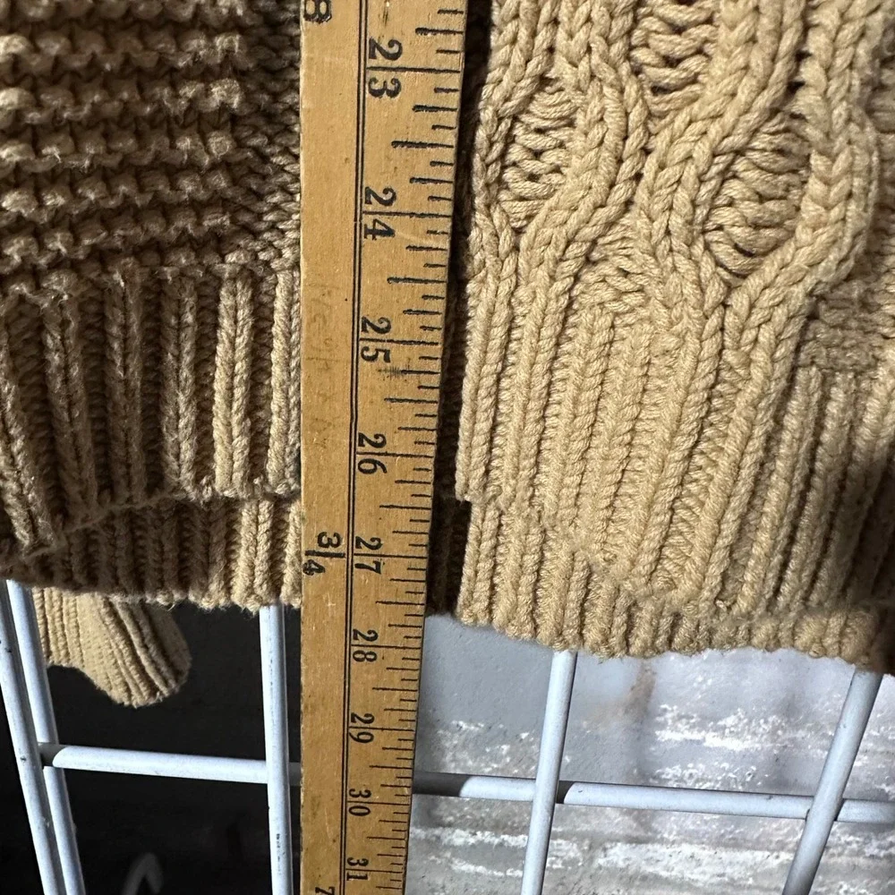 Free People Cable Knit Sweater Tan Oversized Long Sleeve Women's Size M cozy - Picture 7 of 7